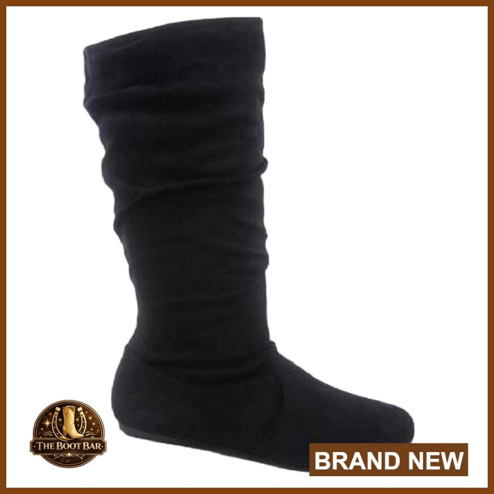 Faux Leather Slouch Boots Mid-Calf Low Heel Comfortable Winter